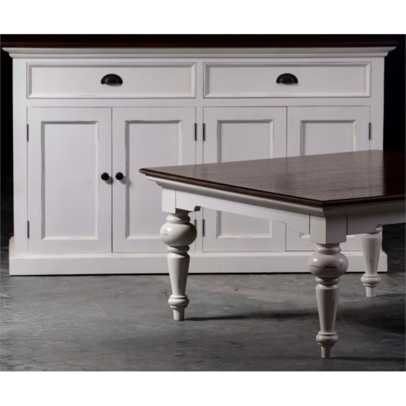 Pemberly Row Accent Classic Buffet in Pure White and Dark Wood