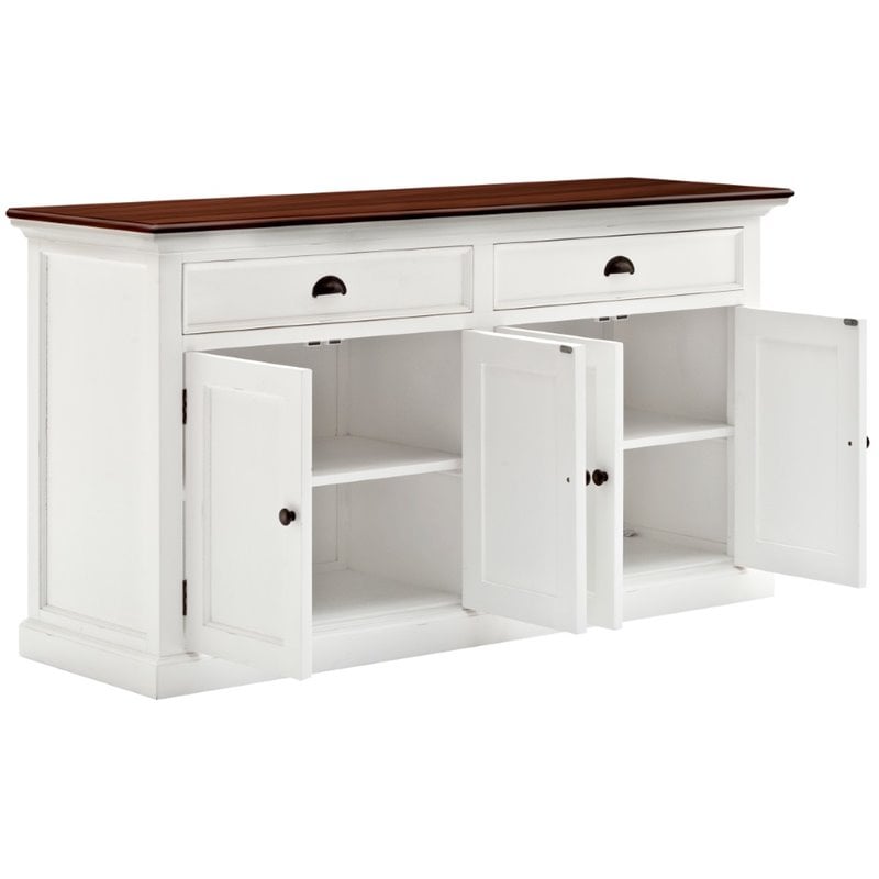 Pemberly Row Accent Classic Buffet in Pure White and Dark Wood
