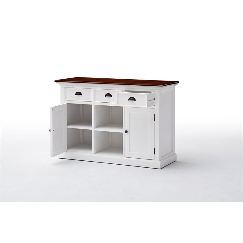 Pemberly Row Accent 2 Basket Buffet in Pure White and Dark Wood