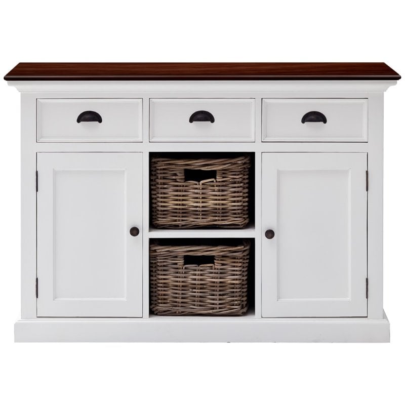 Pemberly Row Accent 2 Basket Buffet in Pure White and Dark Wood