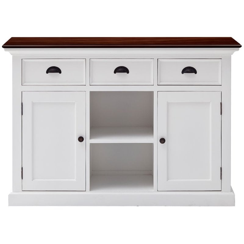 Pemberly Row Accent 2 Basket Buffet in Pure White and Dark Wood