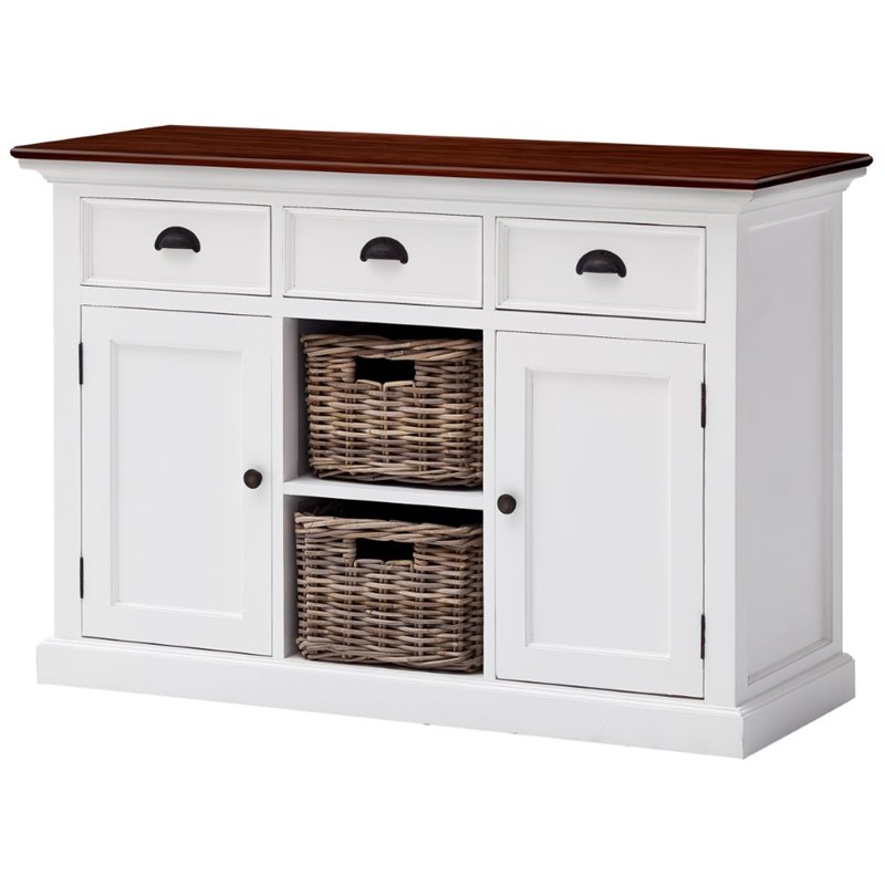 Pemberly Row Accent 2 Basket Buffet in Pure White and Dark Wood