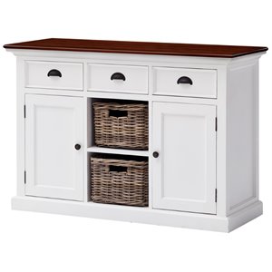 pemberly row accent 2 basket buffet in pure white and dark wood