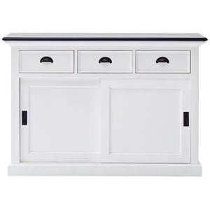 Pemberly Row Contrast Sliding Door Buffet in Pure White and Black