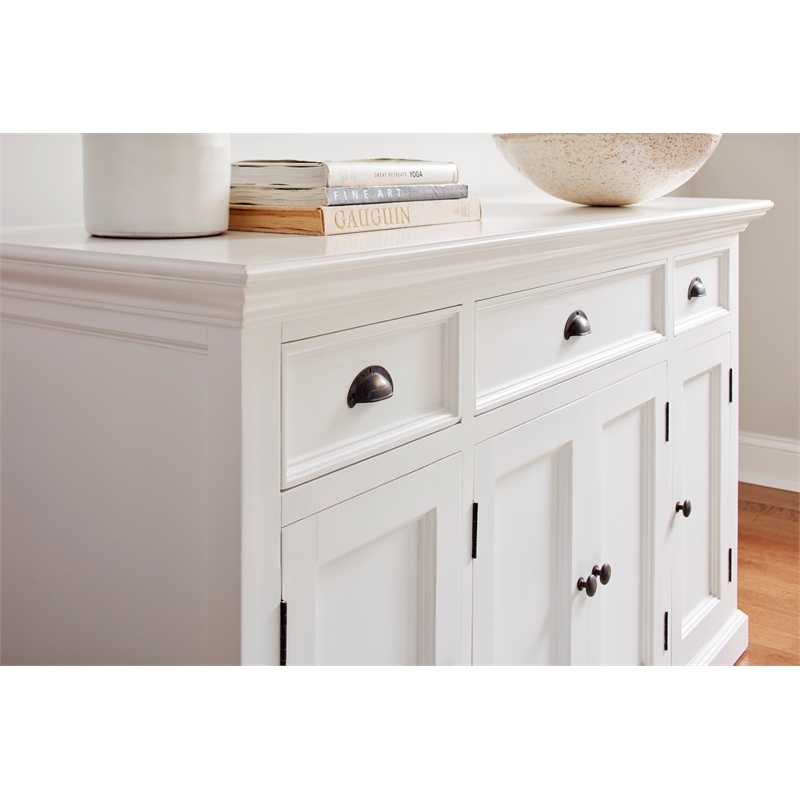 Pemberly Row Mahogany Wood Buffet with 4 Doors 3 Drawers in White