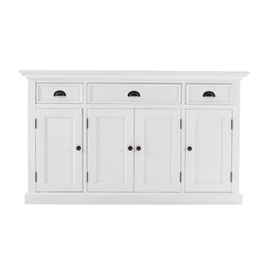 Pemberly Row Mahogany Wood Buffet with 4 Doors 3 Drawers in White