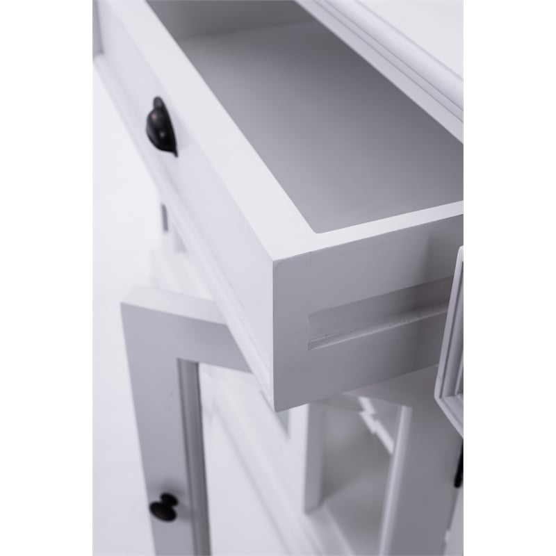 Pemberly Row Mahogany Wood Buffet with 4 Doors 3 Drawers in White