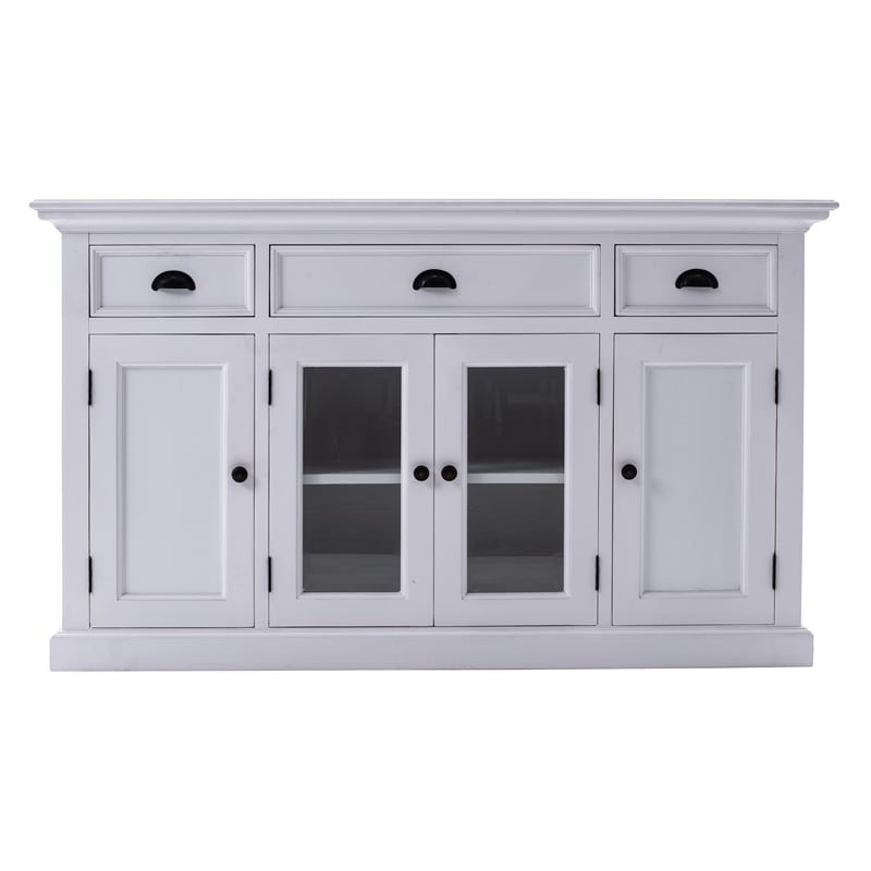 Pemberly Row Mahogany Wood Buffet with 4 Doors 3 Drawers in White