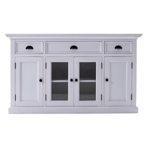Pemberly Row Mahogany Wood Buffet with 4 Doors 3 Drawers in White
