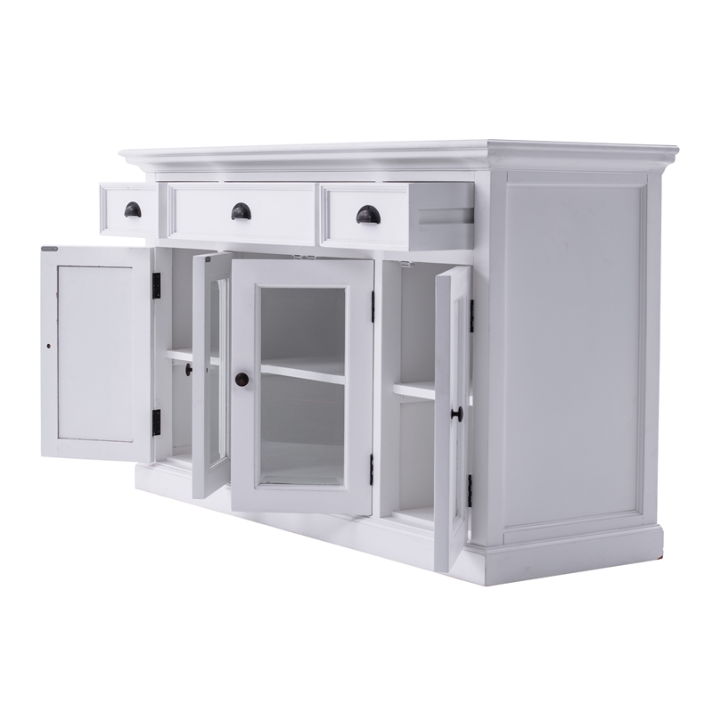 Pemberly Row Mahogany Wood Buffet with 4 Doors 3 Drawers in White