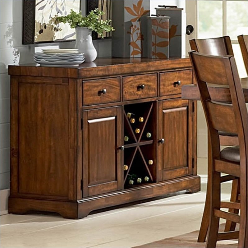Pemberly Row Brown Wood Removable Wine Rack Server Brown Cherry Finish