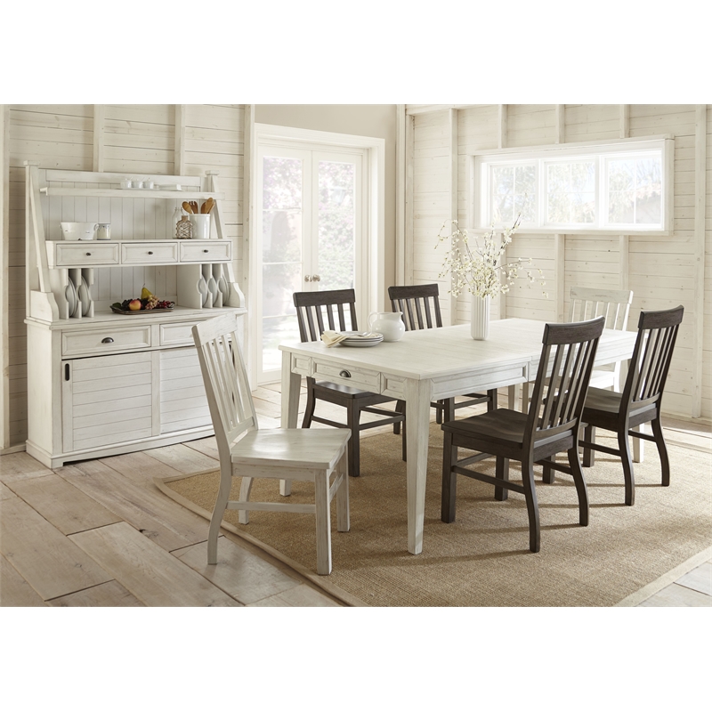 Pemberly Row Buffet with Hutch in Antique White with Heavy Distressing