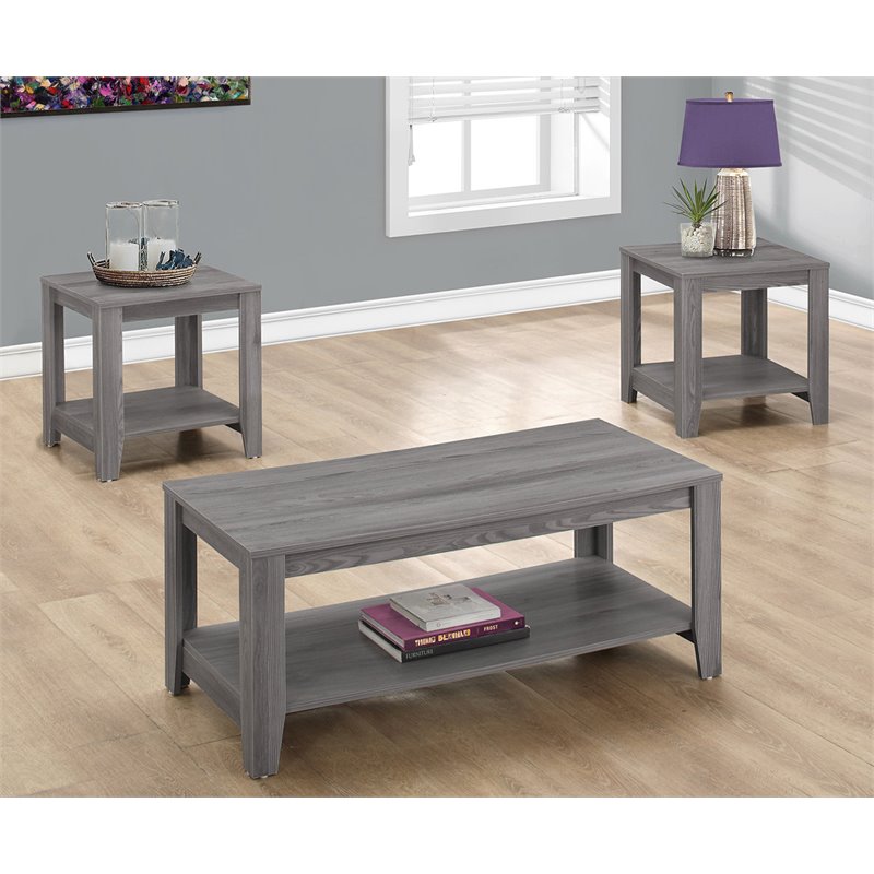 Pemberly Row Contemporary 3 Piece Coffee Table Set in Gray