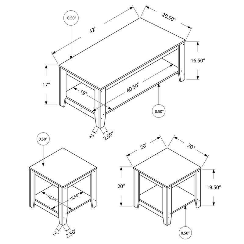 Pemberly Row Contemporary 3 Piece Coffee Table Set in Gray