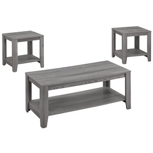 Pemberly Row Contemporary 3 Piece Coffee Table Set in Gray