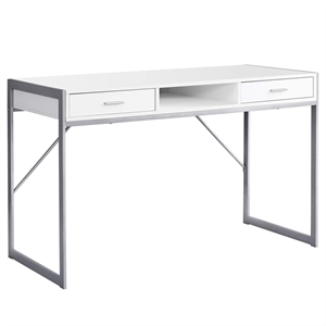 Pemberly Row Contemporary 30&quot Writing Desk in White and Silver