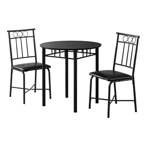 Pemberly Row Modern 3 Piece Round Dining Set in Black Metal
