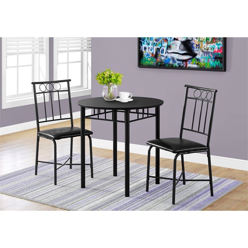 Pemberly Row Modern 3 Piece Round Dining Set in Black Metal