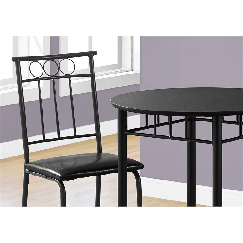 Pemberly Row Modern 3 Piece Round Dining Set in Black Metal