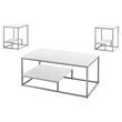 Pemberly Row Modern 3 Piece Coffee Table Set in White and Silver