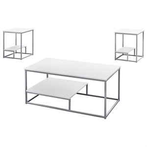 pemberly row modern 3 piece coffee table set in white and silver