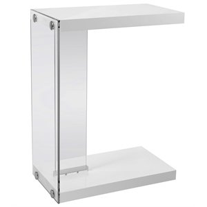 pemberly row modern glass top accent snack table in glossy white