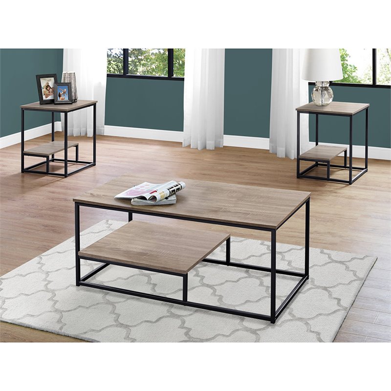 Pemberly Row 3 Piece Coffee Table Set in Dark Taupe and Black