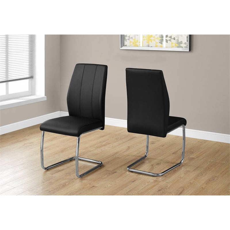 Pemberly Row Faux Leather Dining Side Chair in Black (Set of 2)