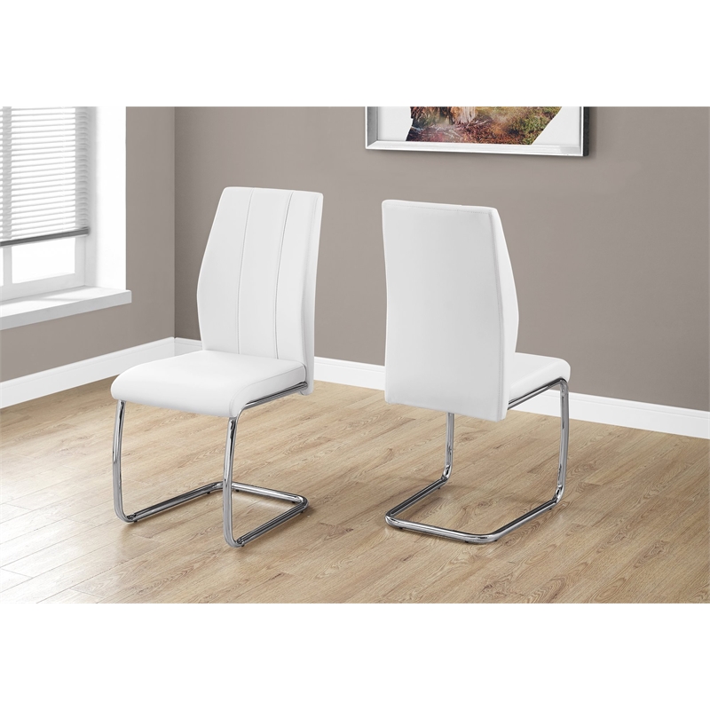Pemberly Row 19'' Modern Faux Leather/Wood Dining Side Chair in White (Set of 2)
