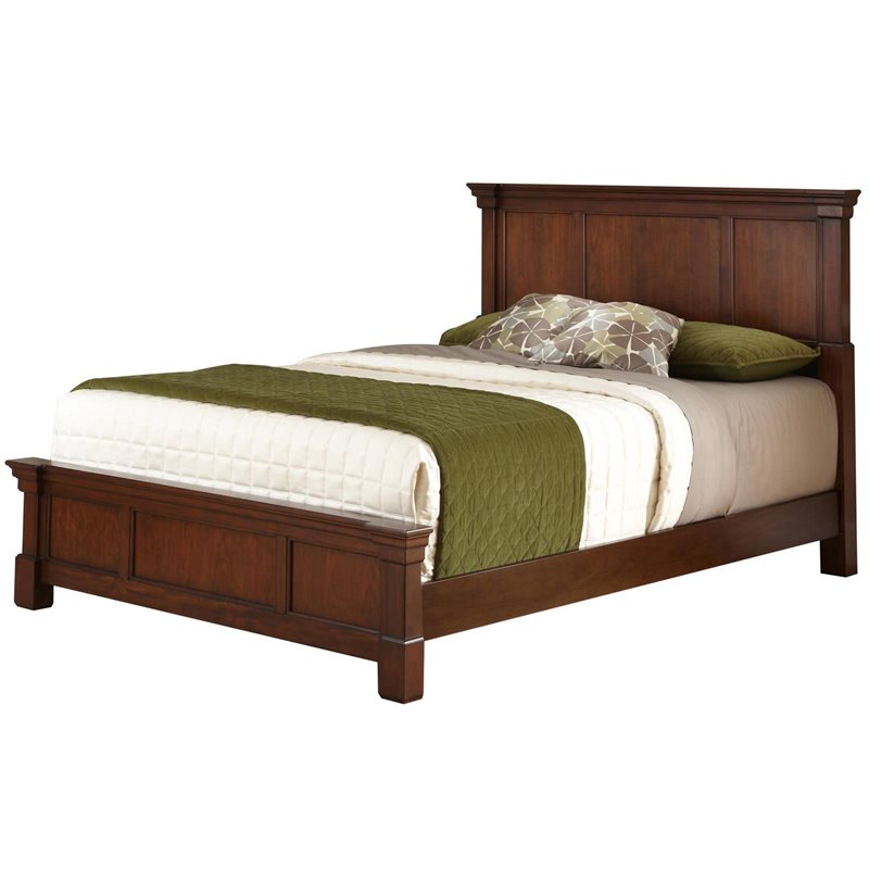 Pemberly Row Transitional Queen Wooden Panel Bed in Rustic Cherry