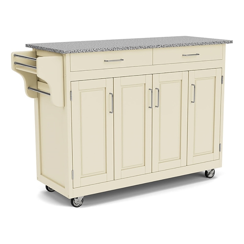 Pemberly Row Wood Mobile Kitchen Cart with Granite Top in Off White/Gray
