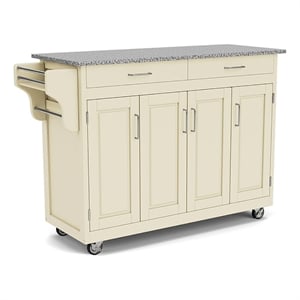 Pemberly Row Wood Mobile Kitchen Cart with Granite Top in Off White/Gray