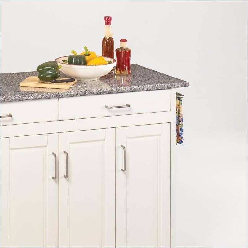 Pemberly Row Wood Mobile Kitchen Cart with Granite Top in Off White/Gray