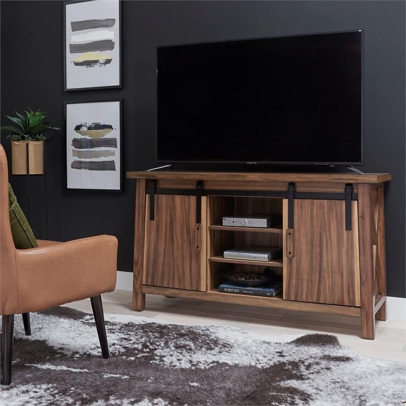 Pemberly Row Farmhouse Brown Wood Entertainment Center