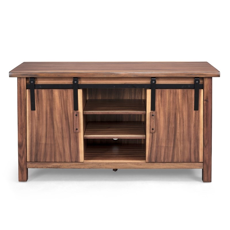 Pemberly Row Farmhouse Brown Wood Entertainment Center