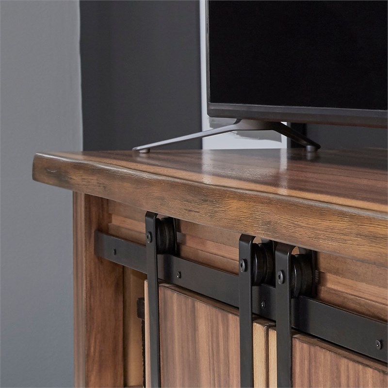 Pemberly Row Farmhouse Brown Wood Entertainment Center