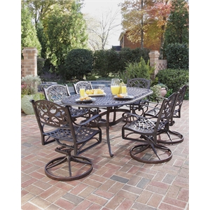 pemberly row traditional brown aluminum 7 piece dining set with cushions