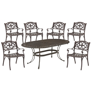 pemberly row traditional brown aluminum 7 piece dining set with cushions