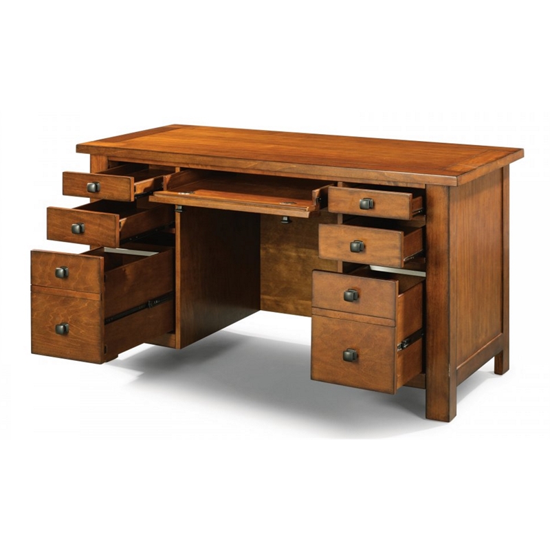 Pemberly Row Contemporary Aged Maple Executive Pedestal Desk