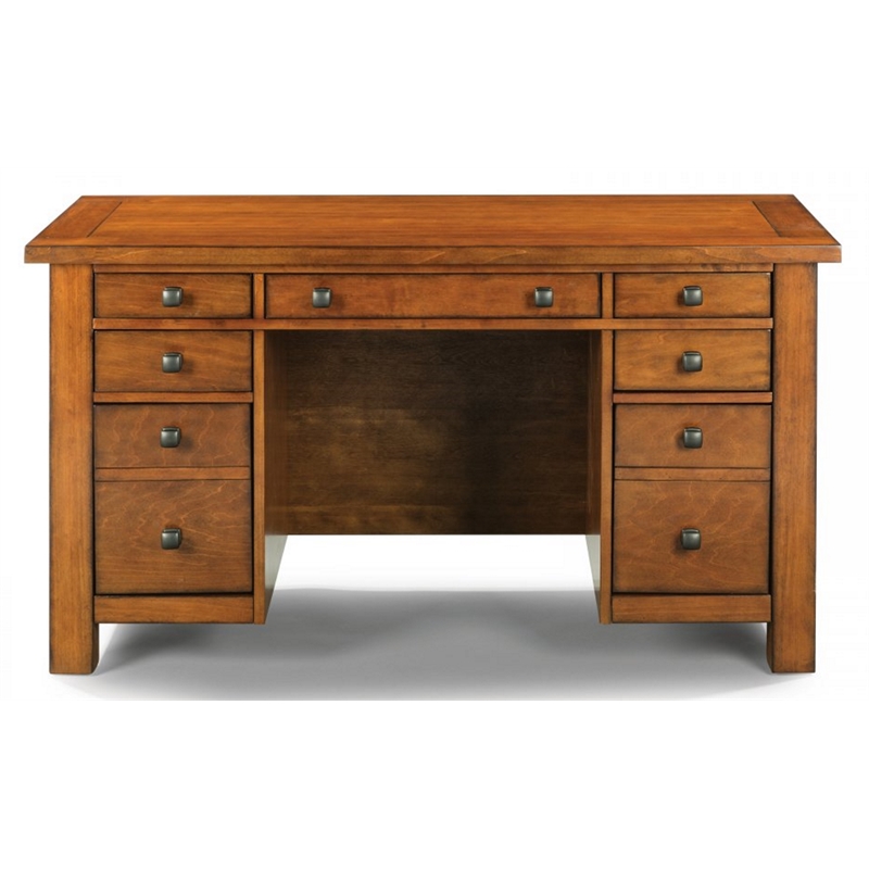Pemberly Row Contemporary Aged Maple Executive Pedestal Desk