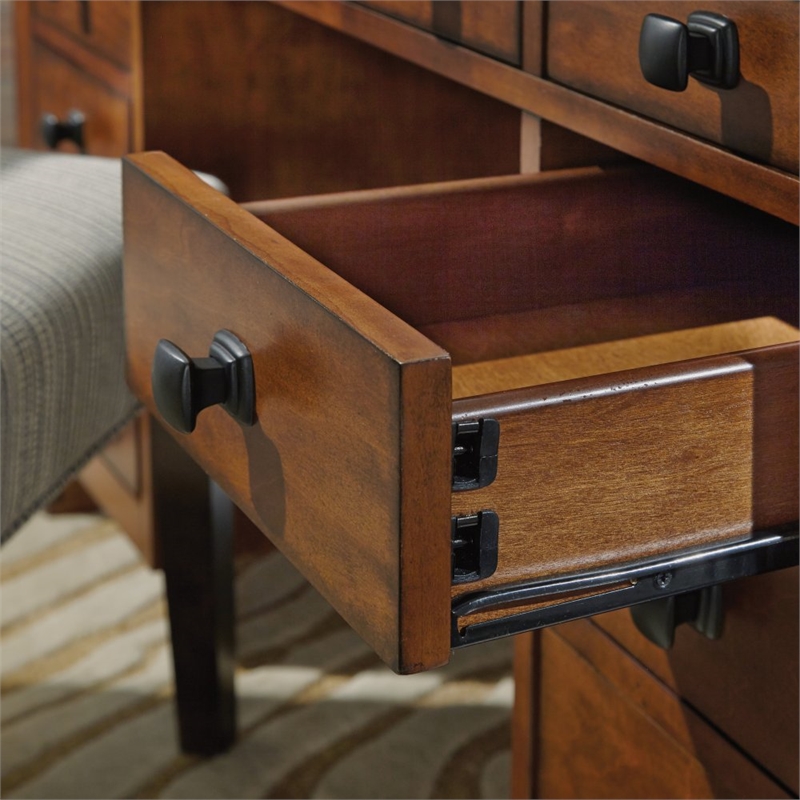 Pemberly Row Contemporary Aged Maple Executive Pedestal Desk