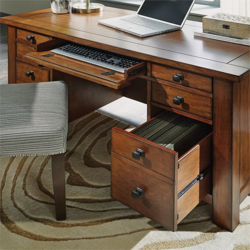Pemberly Row Contemporary Aged Maple Executive Pedestal Desk