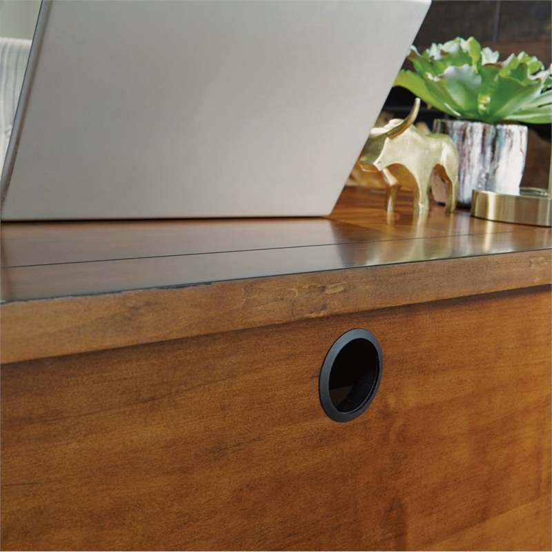 Pemberly Row Contemporary Aged Maple Executive Pedestal Desk