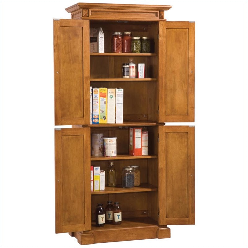 Pemberly Row Contemporary Kitchen Pantry in Distressed Oak Finish