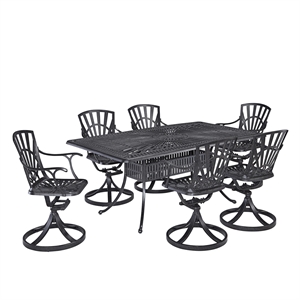 pemberly row traditional gray aluminum 7 piece outdoor dining set with umbrella