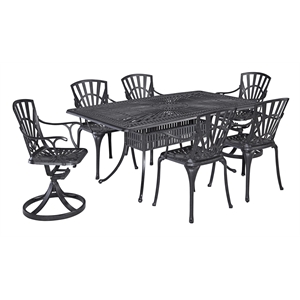 pemberly row traditional gray aluminum 7 piece outdoor dining set with umbrella