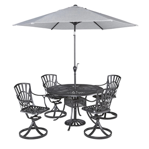 pemberly row traditional gray aluminum 5 piece outdoor  dining set with cushions