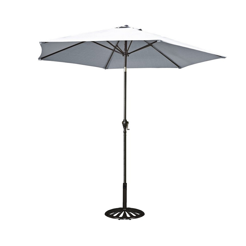 Pemberly Row Brown Aluminum 5 Piece Dining Set with Umbrella and Cushions