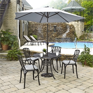 pemberly row brown aluminum 5 piece dining set with umbrella and cushions