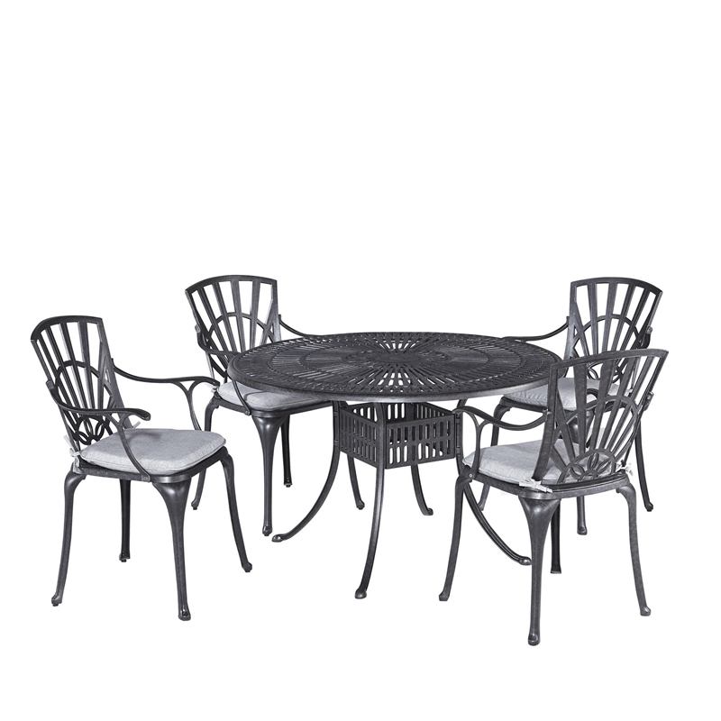 Pemberly Row Gray Aluminum 5 Piece Outdoor Dining Set with Umbrella and Cushions